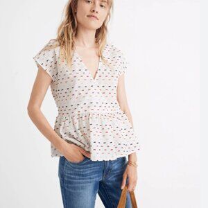 Madewell Peplum Crossover Top in Rainbow Clipdot